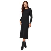 Vestido de Tricot Feminino Longo Midi Canelado Elegante Tendencia Luxo Moda Trico Manga Longa TR2629