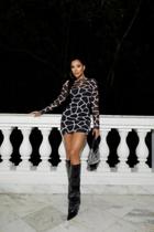 Vestido de Tule Estampado com Manga Comprida e Forro