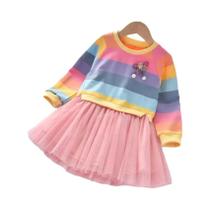 Vestido De Tutu De Manga Longa Com Listras Arco-Íris Para Meninas, Estilo Princesa, Suéter De Outono Vestido De Tutu De Manga Longa Com Listras Arco-Íris Para Meninas, Estilo Princesa, Suéter De Outono