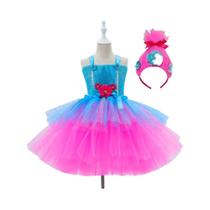 Vestido de Tutu de Princesa Poppy Trolls para Meninas - Fantasia de Halloween ou Aniversário