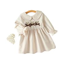 Vestido De Urso De Manga Longa Para Bebês Meninas Com Laço E Gola De Boneca, Casual, Primavera