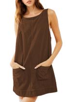 Vestido de veludo cotelê feminino LIWEIKE, sem mangas, evasê