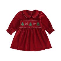 Vestido De Veludo De Natal Para Meninas, Mangas Compridas, Gola De Boneca, Linha A, Festa, Feriado,