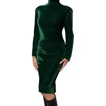 Vestido de Veludo Roupas Moda Evangélica Midi Tubinho Social Manga Longa Verde