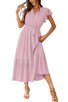 Vestido de verano floral con escote en V cruzado y falda con volantes para mujer PRETTYGARDEN, talla pequeña