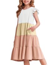 Vestido de verão Arshiner Girls, manga com babados, algodão, 8-9 anos Vestido de verão Arshiner Girls, manga com babados, algodão, 8-9 anos