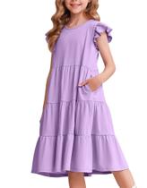Vestido de verão Arshiner Girls, manga folhada, lilás, 8-9 anos