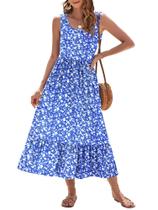 Vestido de verão AUSELILY 2025 sem mangas Maxi Blue White Flower