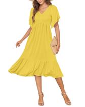 Vestido de verão AUSELILY feminino com decote em V e manga curta amarelo Vestido de verão AUSELILY feminino com decote em V e manga curta amarelo