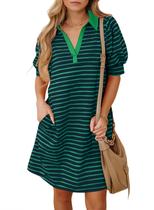 Vestido de verão BLENCOT casual com gola de lapela, decote em V, listrado