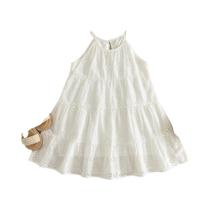 Vestido De Verão Branco De Algodão De Comprimento Médio Para Meninas De 2 a 7 Anos, Casual E Simples Vestido De Verão Branco De Algodão De Comprimento Médio Para Meninas De 2 a 7 Anos, Casual E Simples