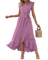 Vestido de verão BTFBM 2025 com decote em V Swiss Dot Ruffle Purple Vestido de verão BTFBM 2025 com decote em V Swiss Dot Ruffle Purple