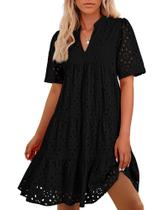 Vestido de verão BTFBM 2025 feminino com decote em V e manga curta preto Vestido de verão BTFBM 2025 feminino com decote em V e manga curta preto