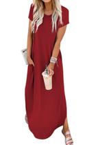 Vestido de verão casual solto Jeqeocafy Split Maxi com bolsos para mulheres Vestido de verão casual solto Jeqeocafy Split Maxi com bolsos para mulheres