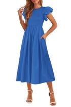 Vestido de verão CFLONGE 2025 feminino de manga curta azul Vestido de verão CFLONGE 2025 feminino de manga curta azul