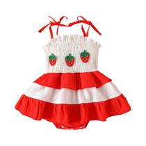 Vestido De Verão Com Alças Finas E Estampa De Morango Doce E Fofo Para Meninas De 0 a 1 Ano, 2 Peças Vestido De Verão Com Alças Finas E Estampa De Morango Doce E Fofo Para Meninas De 0 a 1 Ano, 2 Peças