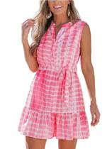Vestido de verão CUPSHE Tie Dye, pescoço entalhado, botão, rosa, rayon Vestido de verão CUPSHE Tie Dye, pescoço entalhado, botão, rosa, rayon