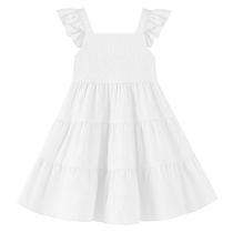 Vestido de verão Dalukit para meninas com babados brancos sem mangas