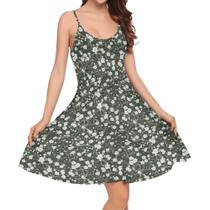 Vestido de verão domirica Floral Spaghetti Strap A Line 2GG verde escuro Vestido de verão domirica Floral Spaghetti Strap A Line 2GG verde escuro