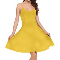 Vestido de verão domirica Spaghetti Strap A Line Yellow 2GG feminino Vestido de verão domirica Spaghetti Strap A Line Yellow 2GG feminino