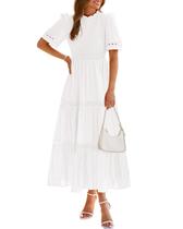 Vestido de verão DOWERME Casual Boho Hollow Out com babados Vestido de verão DOWERME Casual Boho Hollow Out com babados