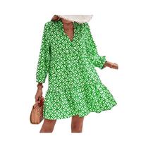 Vestido De Verão Elegante Com Estampa E Decote Em V, Estilo Praia Sexy, Comprimento Até O Joelho,