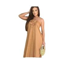 Vestido De Verão Elegante Com Flores 3D, Sem Mangas, Cintura Alta E Fenda, Estilo Férias, Em Algodão