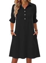 Vestido de verão FEKOAFE 2026 com botões e decote em V com babados preto