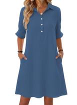 Vestido de verão FEKOAFE 2026 com decote em V, babado, manga curta, cinza, azul