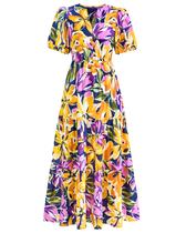 Vestido de verão feminino casual com decote em V, floral, maxi e bolsos