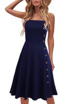 Vestido de verão feminino de algodão sólido com alças finas, casual, festa de boas-vindas, azul marinho, midi, azul marinho, vestido de skatista evasê Vestido de verão feminino de algodão sólido com alças finas, casual, festa de boas-vindas, azul marinho, midi, azul marinho, vestido de skatista evasê