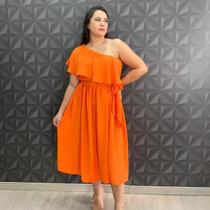 Vestido De Verão Feminino Midi Ombro Único Ajuste Perfeito