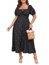 Vestido de verão feminino plus size SCOMCHIC Black Floral Vestido de verão feminino plus size SCOMCHIC Black Floral