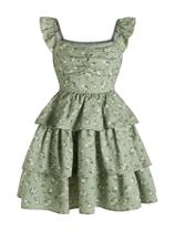 Vestido de verão feminino RoseSeek Floral com babados de cintura alta 9Y