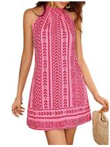 Vestido de verão Floerns com estampa floral sem mangas, frente única, rosa