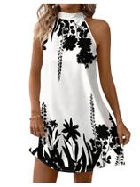 Vestido de verão Floerns com estampa floral, sem mangas, gola alta Vestido de verão Floerns com estampa floral, sem mangas, gola alta