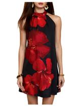 Vestido de verão Floerns sem mangas com estampa floral A Line preto/vermelho