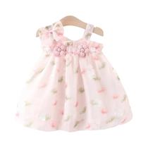 Vestido De Verão Floral Em Cor Sólida Para Bebê Menina, Vestido Com Laço E Alças, Roupas Para Bebê