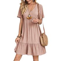 Vestido de verão Gchanao casual, solto, decote em V, rosa, 3GG, feminino