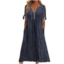 Vestido de verão genérico com ilhó de ombro frio e decote em V para mulheres