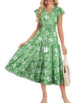 Vestido de verão GRACE KARIN 2025 Midi Beach Floral Green Feminino