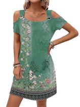 Vestido de verão GUNEST feminino Green Flower Cold Shoulder