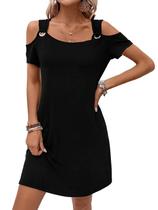 Vestido de verão GUNEST feminino, ombro frio, gola redonda, preto