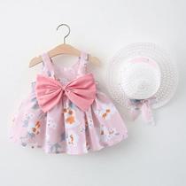 Vestido de Verão Infantil com Alça de Laço Grande - Vestido de Festa para Meninas