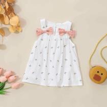 Vestido de Verão Infantil Sem Mangas com Laço e Flores - Tamanho 0-3 Anos