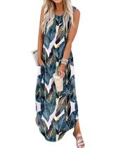 Vestido de verão Jeqeocafy 2025 Summer Beach sem mangas, maxi com bolsos