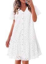 Vestido de verão KIRUNDO 2025 com botões e decote em V, renda, branco, XL