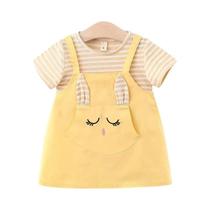 Vestido De Verão Listrado Com Estampa De Gato Para Meninas De 0 a 3 Anos, Manga Curta, Top De
