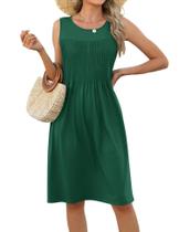 Vestido de verão LOMON 2025, solto, gola redonda, plissado e bolsos