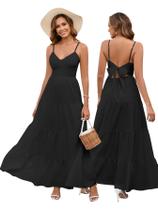 Vestido de verão maxi HTZMO floral com decote em V, alça espaguete, sem encosto Vestido de verão maxi HTZMO floral com decote em V, alça espaguete, sem encosto